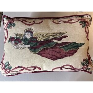 Vtg Riverdale Angel Tapestry Throw Pillow Christmas Holiday Made in USA 16x11